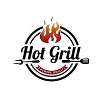 Barbecue vintage logo concept. grill tool with fire flame stamp template. Vector illustration