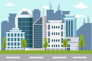 fondo de paisaje urbano ciudad moderna con ilustración de vector de diseño plano panorama