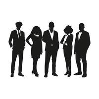 conjunto de siluetas vectoriales de hombres y mujeres, grupo de empresarios de pie, color negro aislado en fondo blanco vector
