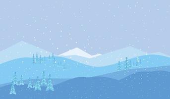 Vector illustration. Winter Mountains landscape with pines and hills.