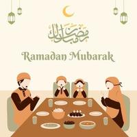 Muslim family eat sahoor and iftar in Ramadan vector