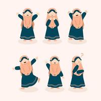 Muslim woman kid with different pose set collection vector