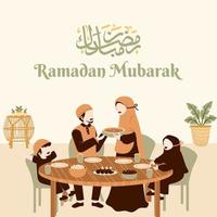 Muslim family eat sahoor and iftar in Ramadan vector