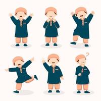 set of muslim kid cartoon Character vector