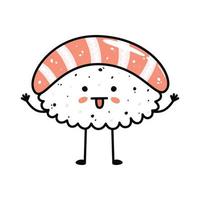 Kawaii sushi mascot in cartoon style. Cute nigiri with salmon for menu vector