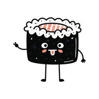 mascota de sushi kawaii en estilo de dibujos animados. lindo maki con salmón para menú vector