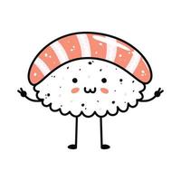 Kawaii sushi mascot in cartoon style. Cute nigiri with salmon for menu vector