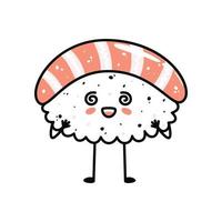 Kawaii sushi mascot in cartoon style. Cute nigiri with salmon for menu vector