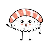 Kawaii sushi mascot in cartoon style. Cute nigiri with salmon for menu vector