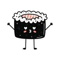 Kawaii sushi mascot in cartoon style. Cute maki with salmon for menu vector