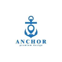 logotipo de ancla con pin de ubicación, marina, marítimo, diseño de ilustración de icono de vector náutico
