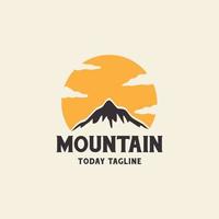 mountain view with sunset circle with retro style logo vector icon symbol illustration design template