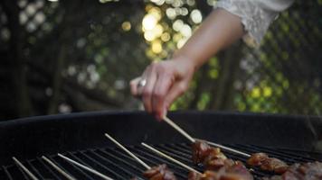 vändning kyckling grillspett på en grill video