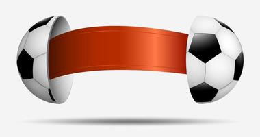 soccer ball halves with red ribbon inside. Football sphere for choosing an opponent. Sports lot, luck. Vector