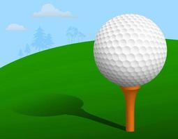 sport ball for golf on stand, tee with shadow on field, course. Golf competition. Vector