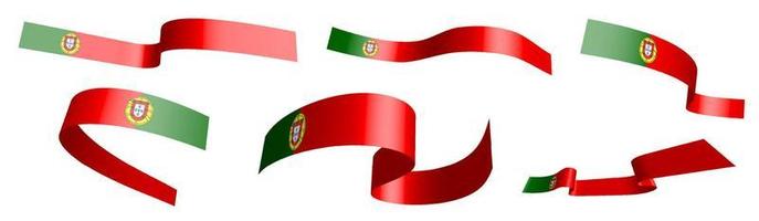 Set of holiday ribbons. Portugal flag waving in wind. Separation into lower and upper layers. Design element. Vector on white background