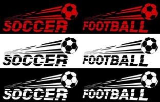 soccer, football lettering broken by flying soccer ball. Sport equipment. Active lifestyle. Vector