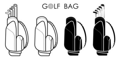 set icons sports bag for golf clubs and balls. Golfer sports equipment. Healthy lifestyle. Vector