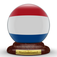 3d vlag van Nederland Aan wereldbol achtergrond. png