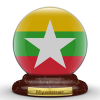 3d vlag van Myanmar Aan een wereldbol achtergrond. png