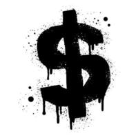 moneda de graffiti pintado con spray en negro sobre blanco. gotas de icono de dólar rociado. aislado sobre fondo blanco. ilustración vectorial vector