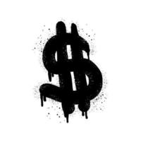 moneda de graffiti pintado con spray en negro sobre blanco. gotas de icono de dólar rociado. aislado sobre fondo blanco. ilustración vectorial vector