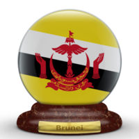 3D-Flagge von Brunei auf einem Globus-Hintergrund. png