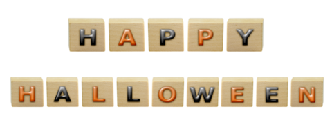 3D illustration the word Happy Halloween on the wooden box. png