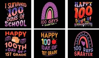 Paquete de diseño de camisetas de 100 días de escuela. 100 días de vector escolar. diseño de camiseta de tipografía.