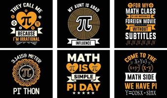 paquete de diseño de camisetas del día pi. camiseta pi. diseño de camisetas de matemáticas. gráficos vectoriales del día pi vector