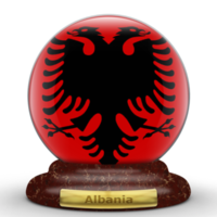 3D-Flagge Albaniens auf Globushintergrund. png