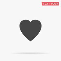 Heart. Simple flat black symbol with shadow on white background. Vector illustration pictogram