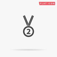 Second place award silver medal with ribbon. Simple flat black symbol with shadow on white background. Vector illustration pictogram