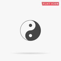 Ying yang symbol of harmony and balance. Simple flat black symbol with shadow on white background. Vector illustration pictogram
