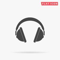 Headphone. Simple flat black symbol with shadow on white background. Vector illustration pictogram