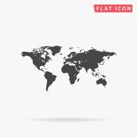 Map of the world. Simple flat black symbol with shadow on white background. Vector illustration pictogram