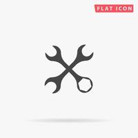 Settings Wrench. Simple flat black symbol with shadow on white background. Vector illustration pictogram