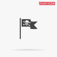 Jolly Roger or Skull and Cross bones Pirate flag. Simple flat black symbol with shadow on white background. Vector illustration pictogram