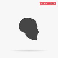 Head. Simple flat black symbol with shadow on white background. Vector illustration pictogram