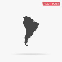 South america map. Simple flat black symbol with shadow on white background. Vector illustration pictogram