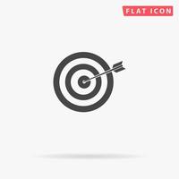 A dart is in the center of a dartboard. Target concept. Simple flat black symbol with shadow on white background. Vector illustration pictogram