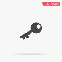 Old key silhouette. Simple flat black symbol with shadow on white background. Vector illustration pictogram