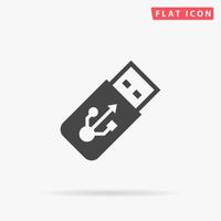 Usb flash drive. Simple flat black symbol with shadow on white background. Vector illustration pictogram
