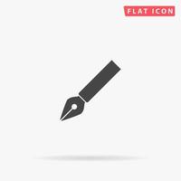 Fountain pen. Simple flat black symbol with shadow on white background. Vector illustration pictogram