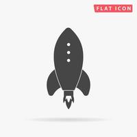 Rocket. Simple flat black symbol with shadow on white background. Vector illustration pictogram