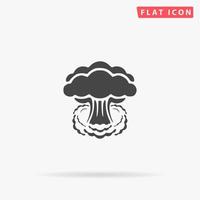 Mushroom cloud, nuclear explosion, silhouette. Simple flat black symbol with shadow on white background. Vector illustration pictogram