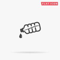 Water bottle with drop. Simple flat black symbol with shadow on white background. Vector illustration pictogram