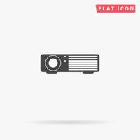 Projector. Simple flat black symbol with shadow on white background. Vector illustration pictogram