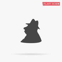 perfil de hombre con sombrero. simple símbolo negro plano con sombra sobre fondo blanco. pictograma de ilustración vectorial vector