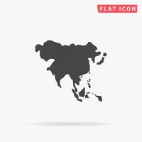 Asia map. Simple flat black symbol with shadow on white background. Vector illustration pictogram